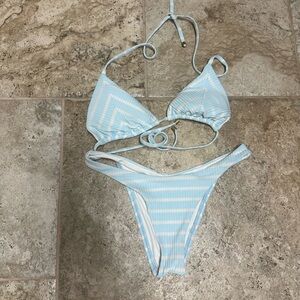 Striped Blue and White Bikini Set